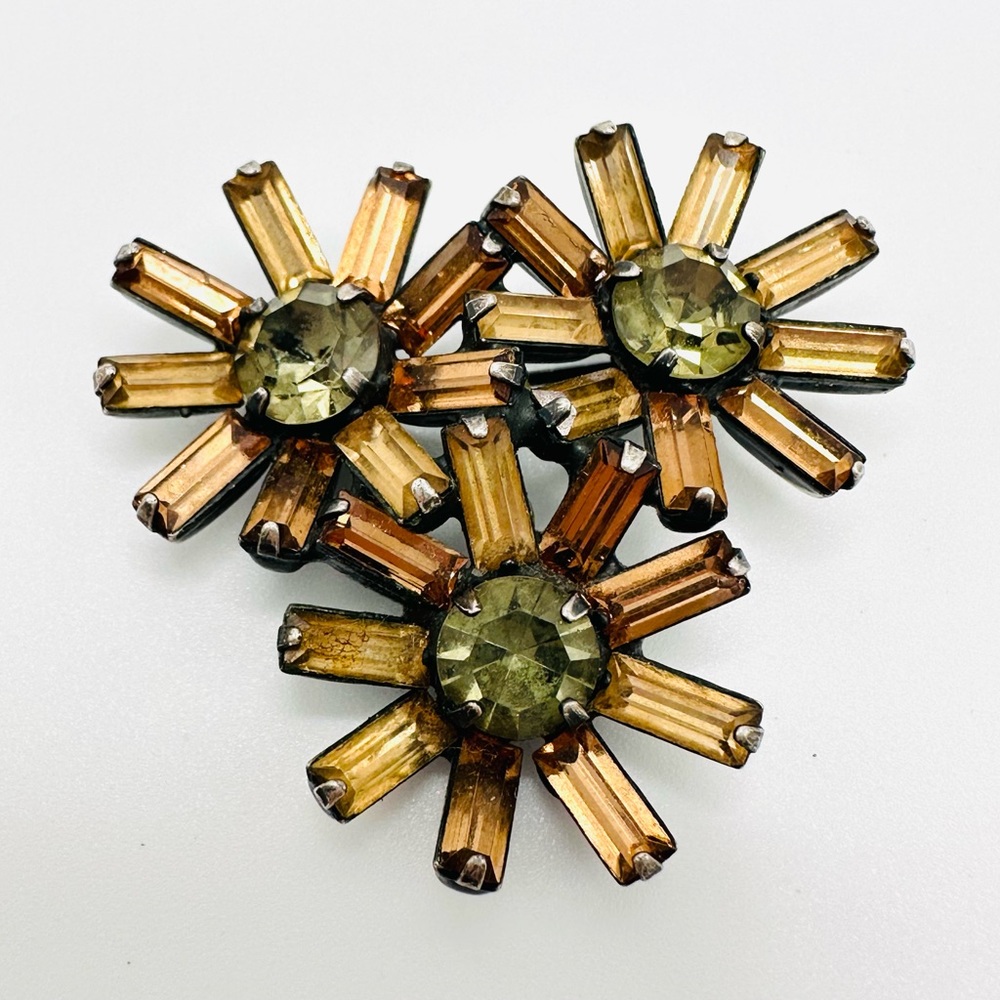 Vintage Signed WEISS Floral Rhinestone Brooch Runway Neutral Silver Tone